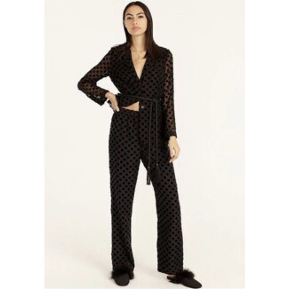 NEW J. Crew Collection Polka Dot Pants Black Velvet High Rise Pull On Womens 4